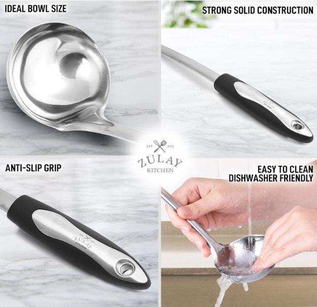 Stainless Steel Soup Ladle Silver Black-12