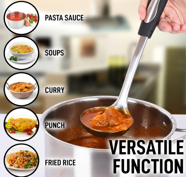 Stainless Steel Soup Ladle Silver Black-12